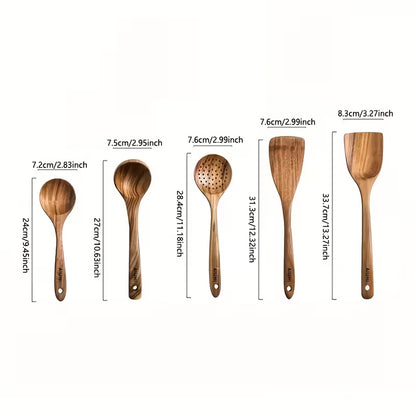 5-teiliges Holzkochlöffel-Set aus Naturholz