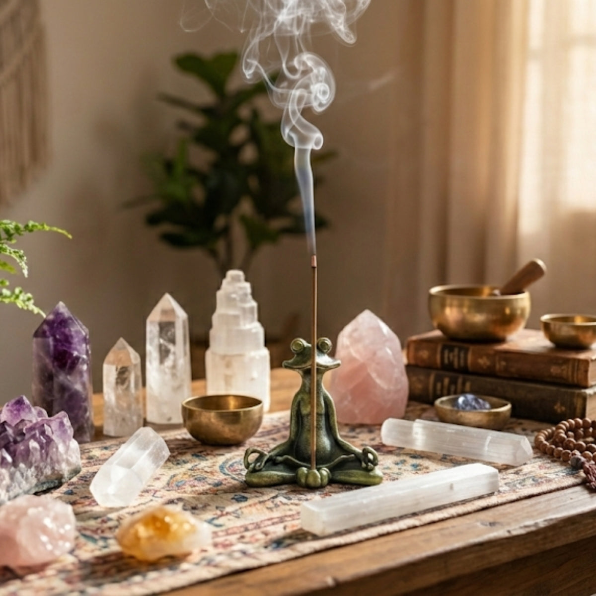 Satori Frosch - Handgefertigter Räucherstäbchenhalter aus Bronze