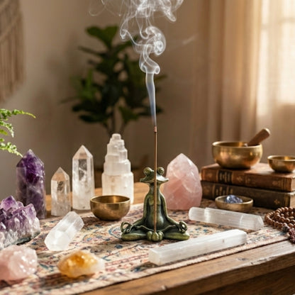 Satori Frosch - Handgefertigter Räucherstäbchenhalter aus Bronze