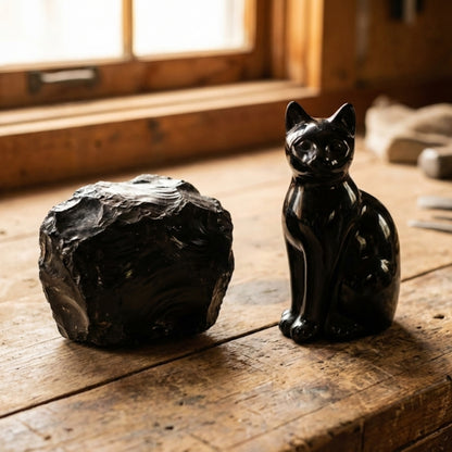 Handgefertigte Obsidian Katze