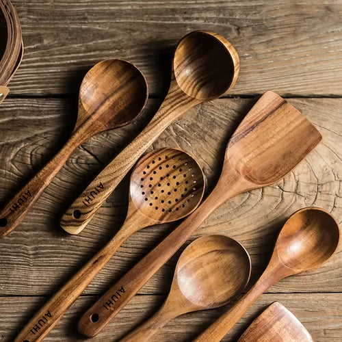 5-teiliges Holzkochlöffel-Set aus Naturholz