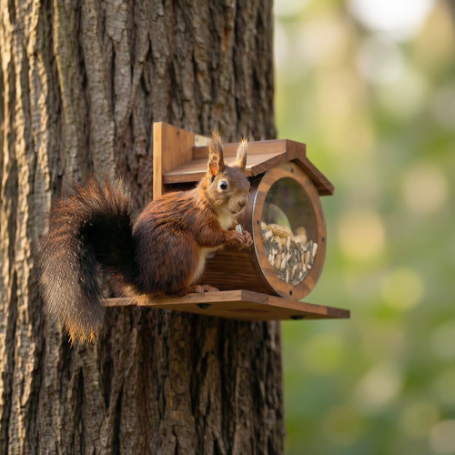 Heinrichs Natural Wood Squirrel Feeder House