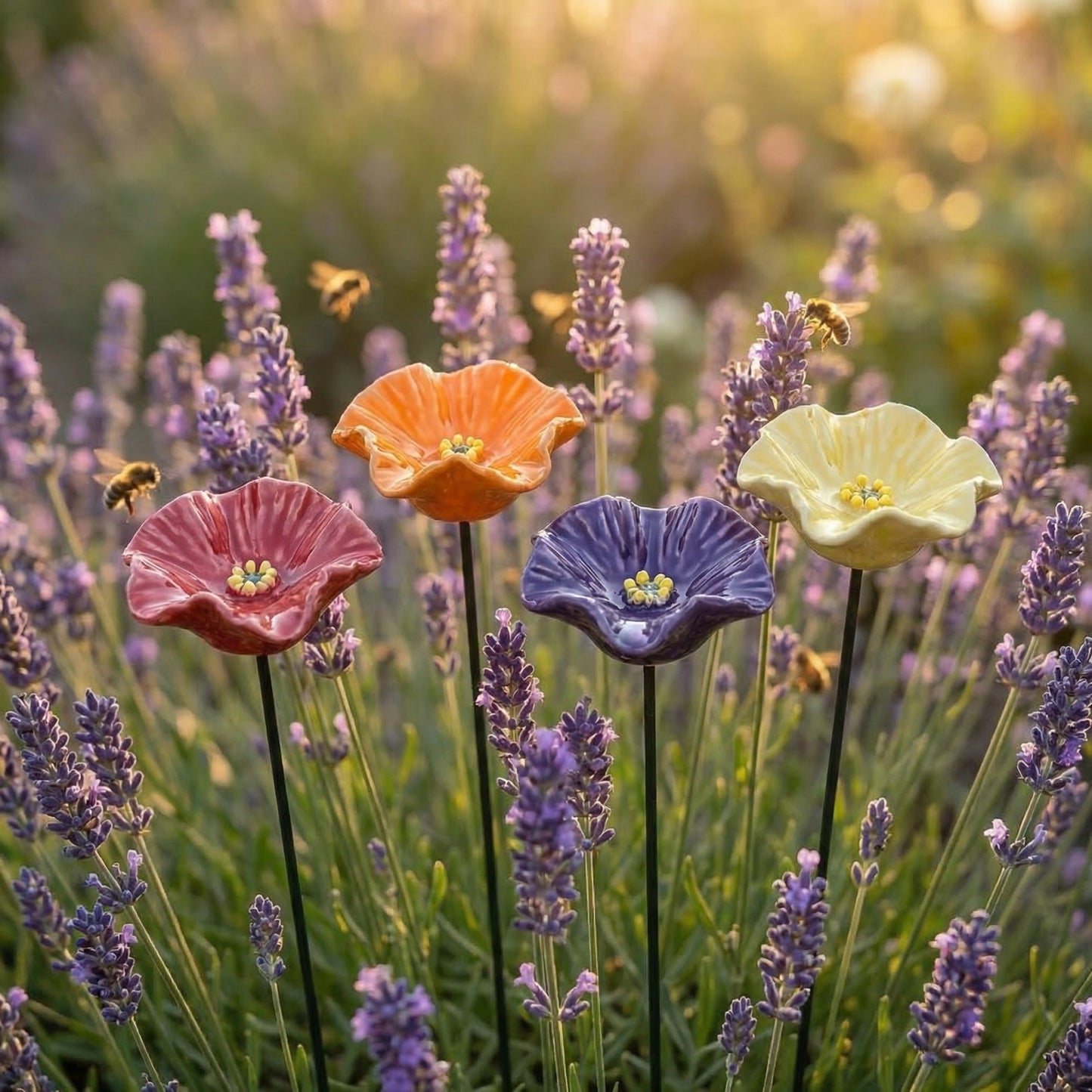 Margrets Handgetöpferte Bienen-Blüten (4er Set)